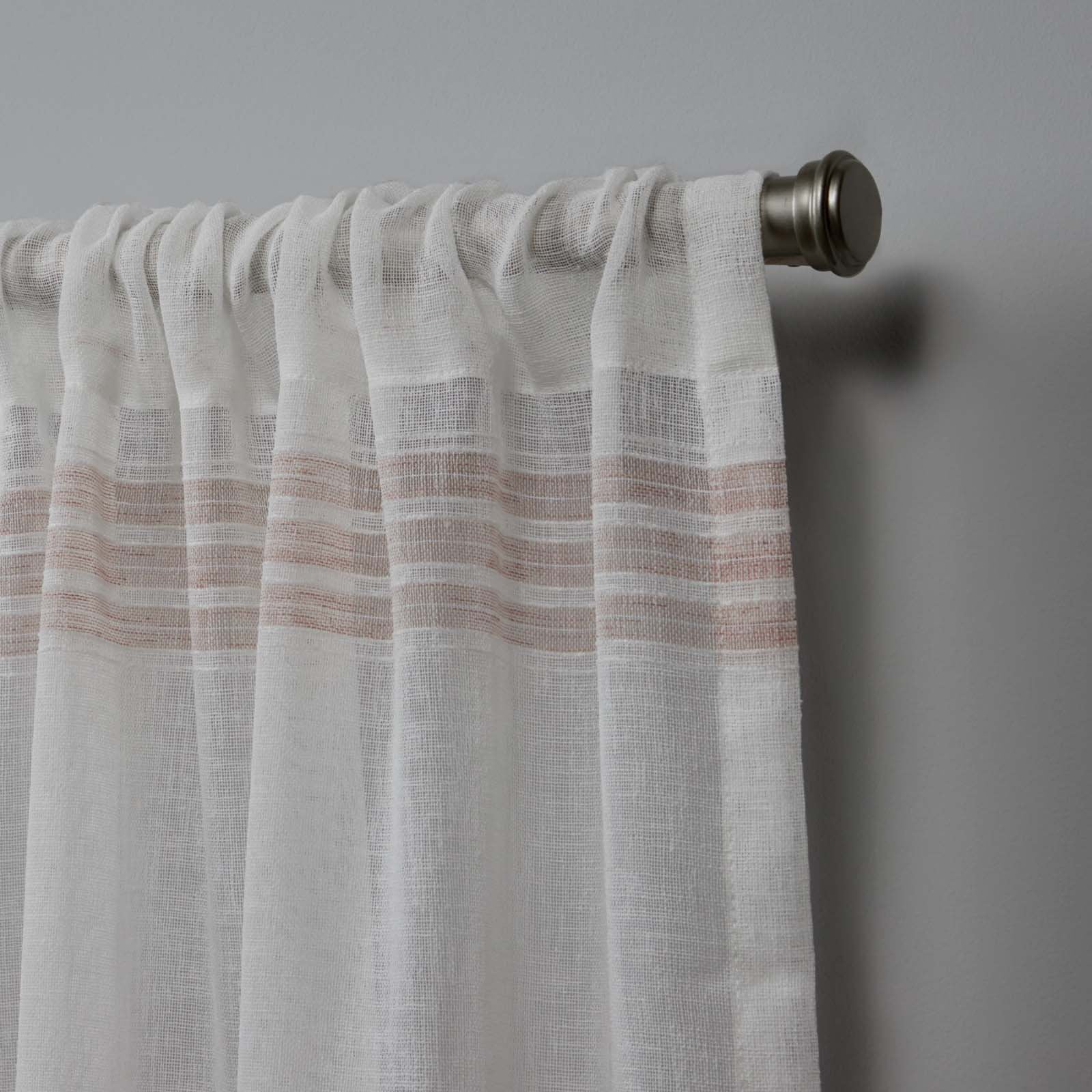 Nicole Miller Wexford Embellished Stripe Sheer Rod Pocket Top Curtain Panel Pair, 54"x84", Silver