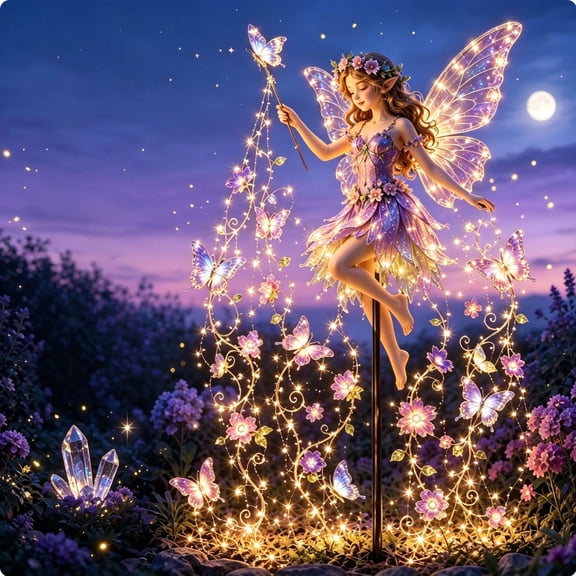 Enchanted Flower Fairy Solar Garden Light, Magical Glowing Outdoor Yard Stake, Sparkling LED Christmas Decoration for Patio and Pathway.