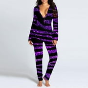 Black Friday Deals 2022! Women's Onesies Pajamas Sexy Butt Button Back Flap Jumpsuit V Neck Long Sleeve Romper Bodycon Rompers, Gifts for Women