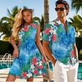thumbnail image 3 of Jeiento His and Hers Matching Outfits Sea Turtle Womens Hawaiian Dresses Summer Shirts for Men Tropical Floral Casual Button Up Shirt Men and Women Matching Outfits Flowy Tiered Beach Vacation Dress, 3 of 6