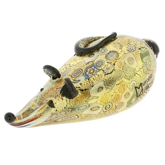 GlassOfVenice Murano Glass Golden Quilt Millefiori Mouse