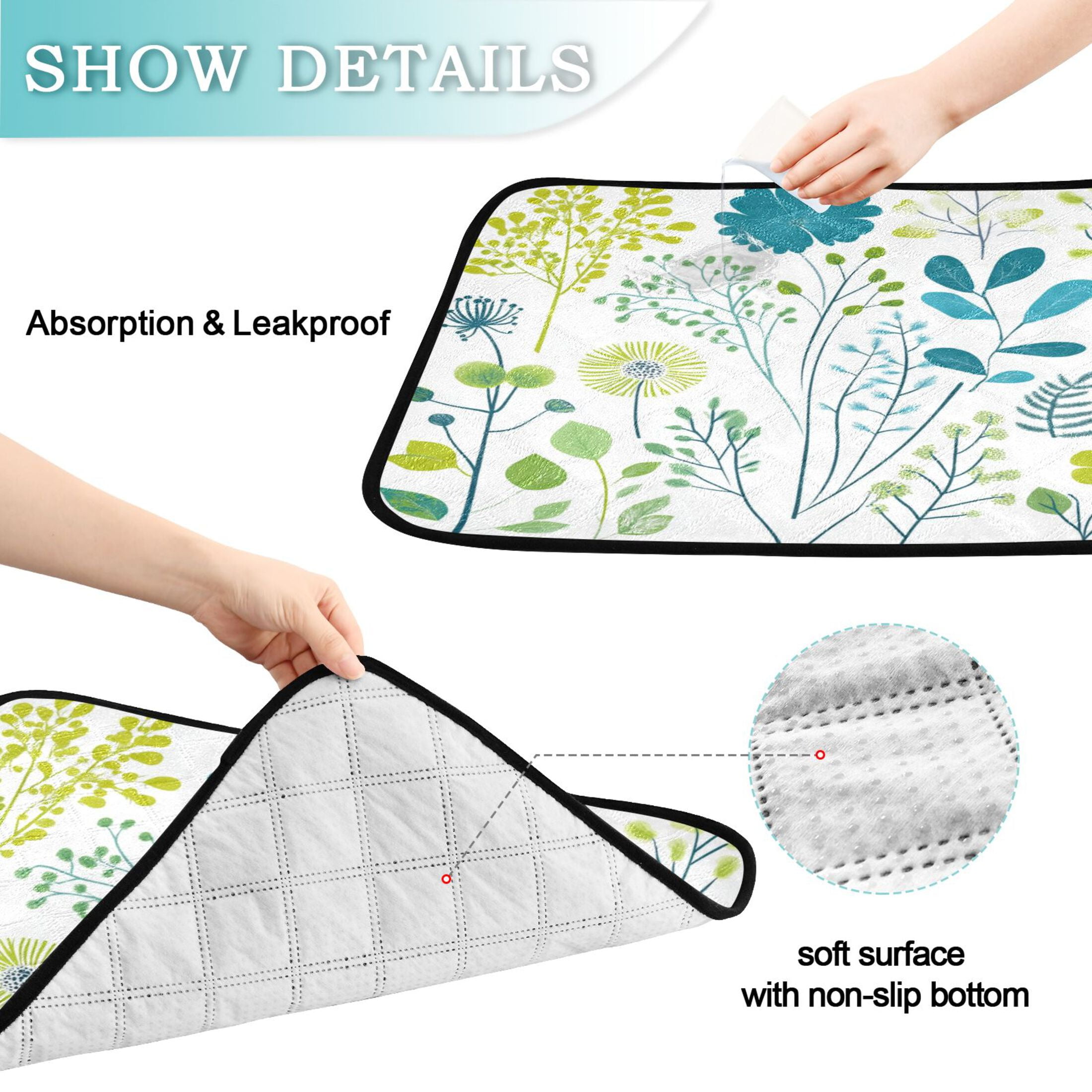 Washable Pet Pee Pads with Super Absorbent Reusable Training Pads for Dogs & Cats Blue-green Plants