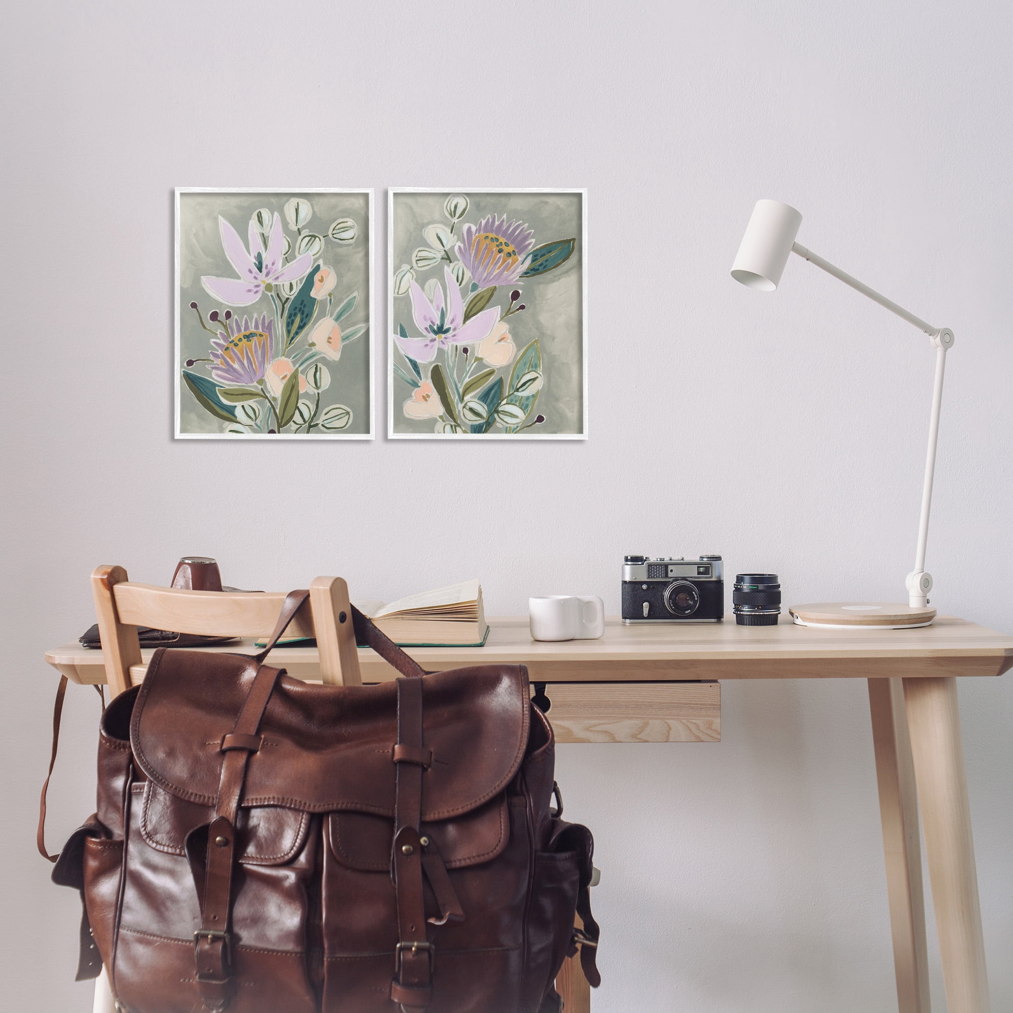 Stupell Industries Abstract Purple Floral Arrangement Botanical & Floral Painting White Framed Art Print Wall Art, 11 x 14, Set of 2