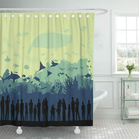 Fish Tank Shark PKNMT Sea Underwater World Aquarium Under Reef Animal Silhouette Shark Depth Fish Bathroom Shower Curtains 60x72 inch ()