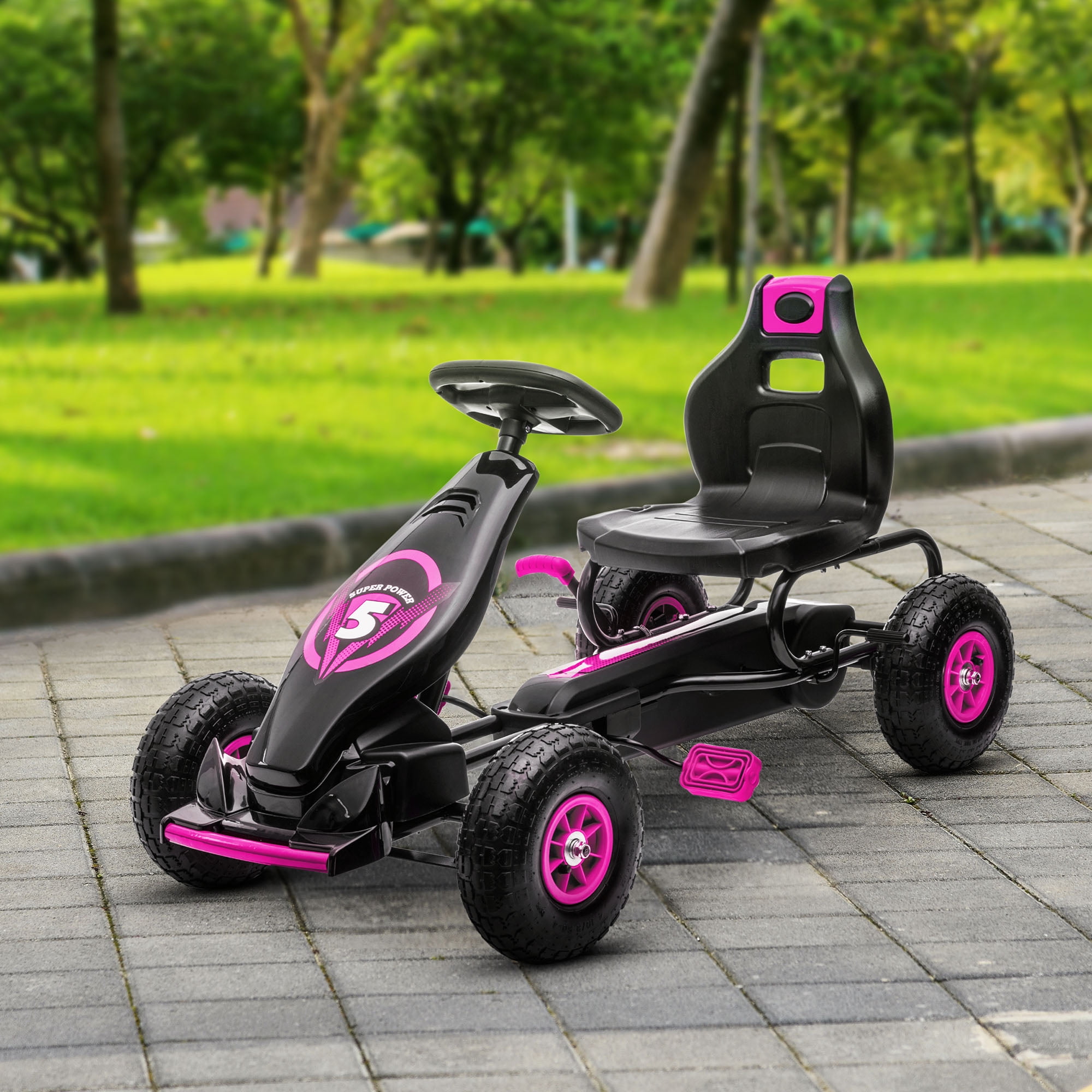 Kids Bike Aosom Kids Pedal Go Kart Ride-on Toy with Ergonomic Comfort, Pedal Car with Tough, Wear-Resistant Tread, Go Cart Kids Car for Boys & Girls with Suspension System, Safety Hand Brake, Ages 5