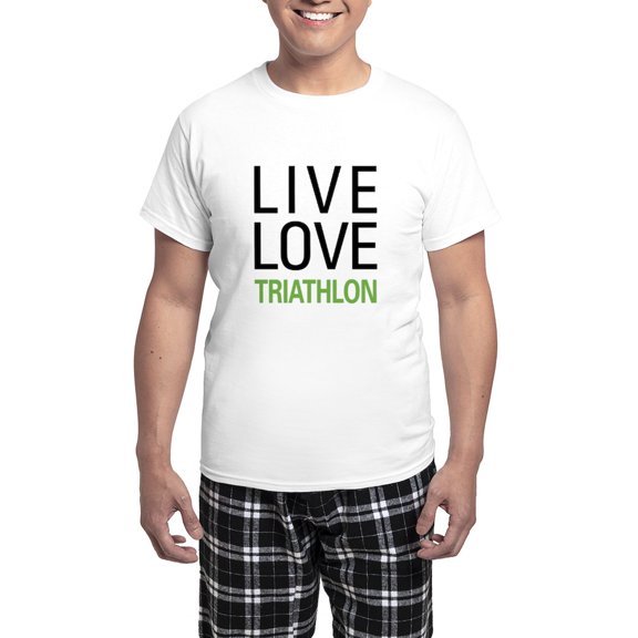 CafePress - Live Love Triathlon Men's Light Pajamas - Men's Light Loose Fit Cotton Pajama Set