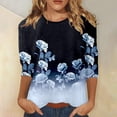 thumbnail image 2 of WEIWEN Crew Neck T Shirts for Women Floral Summer Tops 3/4 Sleeve Shirts Fashion Casual Tunic Tops Women's Oversized Tshirts (Blue, Size XXL), 2 of 4