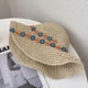 thumbnail image 5 of Sombrero de paja con circunferencia de 56-58 cm, sombrero de playa de verano para mujer, sombrero de sol plegable con flores y protector solar de ala grande para playa, 5 of 6