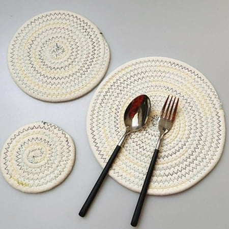 

Woven Coaster Placemat Round Coaster Insulation Mat Reusable for Dining Table Coaster Drinkware Mats