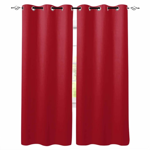 Pure Red Blackout Curtains for Bedroom/Living Room, Thermal Insulated Kitchen Curtains, Simple Solid Color Grommet Darkening Window Treatment Drapes 27.5"x39"x2