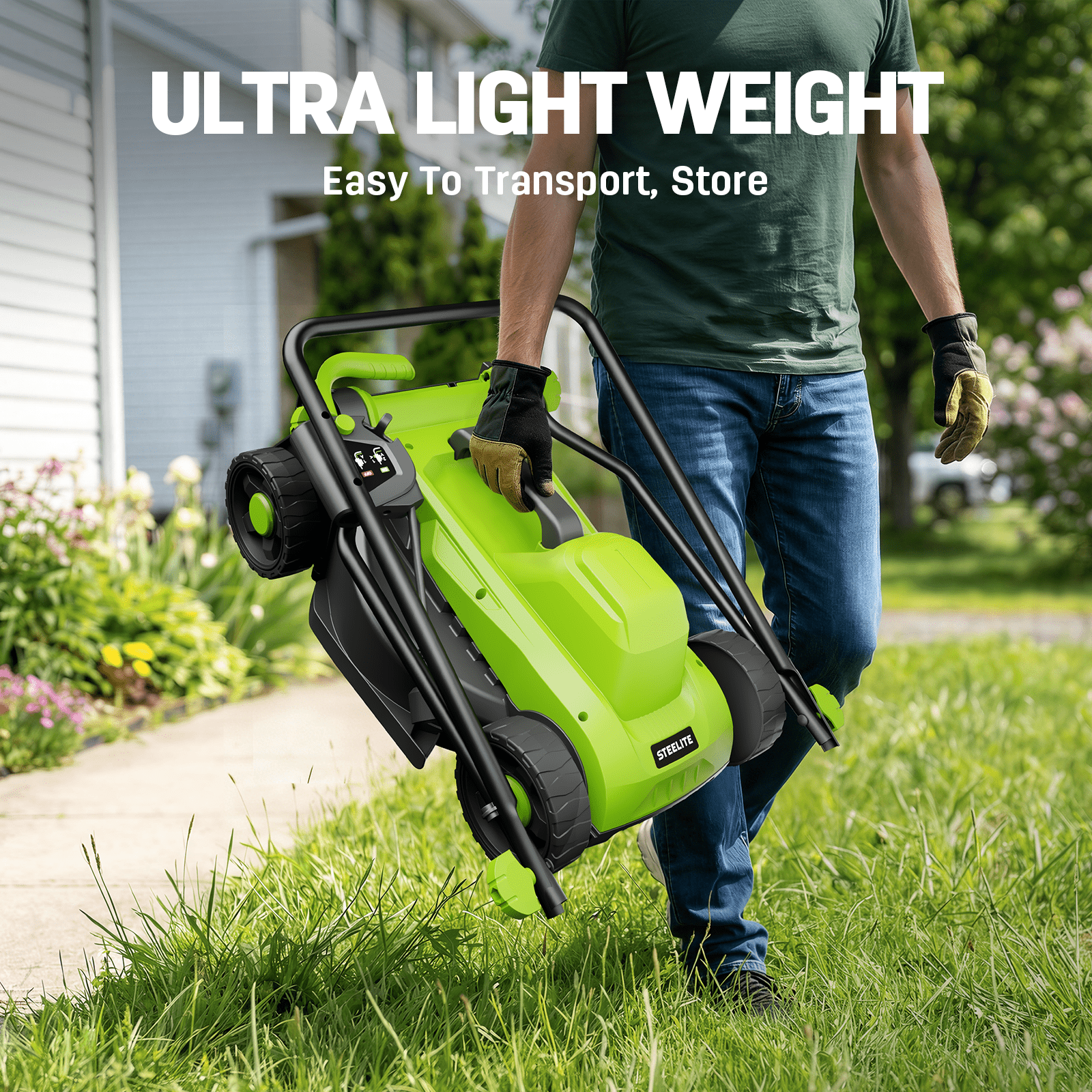 Steelite 13 Inch 11-Amp Corded Electric Lawn Mower, Corded Push Lawn Mower with 5-Position Cutting Height Adjustment,8-Gallon Collection Bag,Lightweight Grass Cutter Machine for Lawn Care