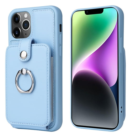Compatible for iPhone 7 / iPhone 8 / iPhone SE 2022 & 2020 Case Wallet with Accordion Card Holder, Rotation Finger Ring Stand, Elegant PU Leather Protective Secure Button Shockproof Cover, Skyblue
