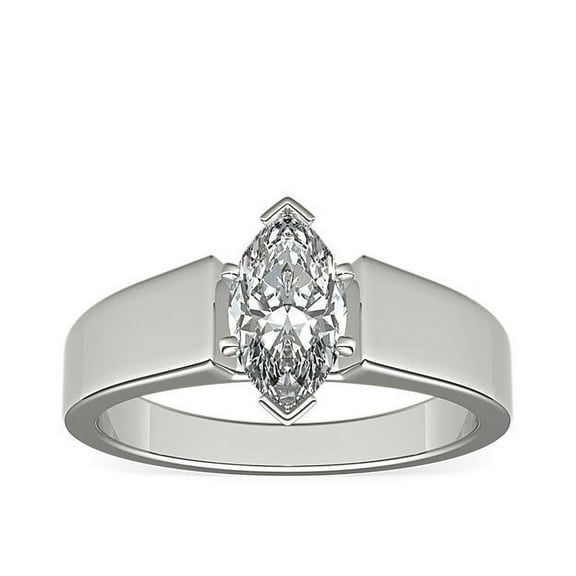 1.00 Carat Latest Design Solitiare Marquise Genuine Diamond Wedding Ring for Bride Solid 14K White Gold Size 7