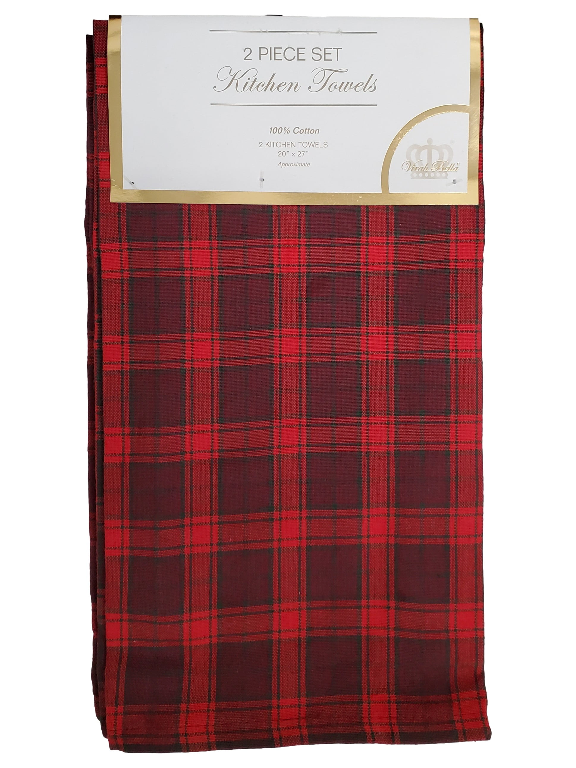 Virah Bellah Green, Black & Gold Garret Plaid Kitchen Towel Set - 2 Dish Towels, Size: 20 x 27