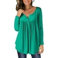 thumbnail image 1 of Timegard Tops for Women Long Sleeve Notched V-Neck Button Ruched Comfy Long Blouse Casual Tunic Tops, 1 of 5