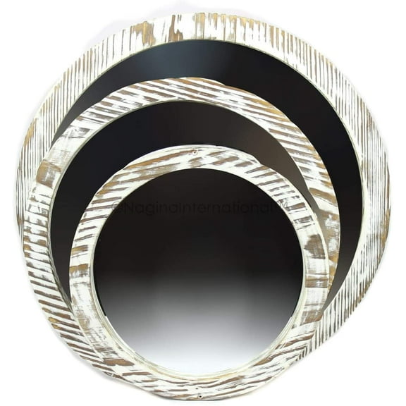 Nagina International Rustic Vintage Styled Chic Mirrors | Exclusive Antique Colored Crafts Bathroom Mirror Set | Gifts Decor & Collectibles (Set of 3, Vintage White)