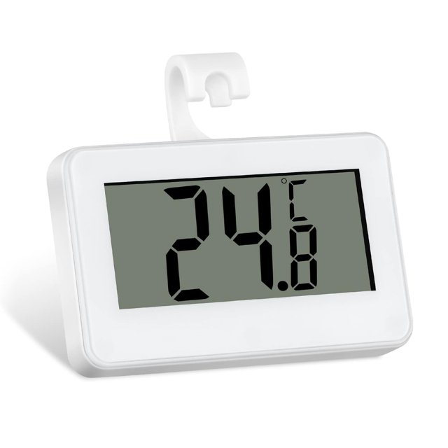 Termómetro digital para frigorífico, termómetro para frigorífico, termómetro digital LCD impermeable para frigorífico y congelador con pie (blanco)