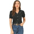 thumbnail image 1 of Camiseta de manga Corta Allegra K con cuello Peter Pan y lunares vintage Negro XS, 1 of 6