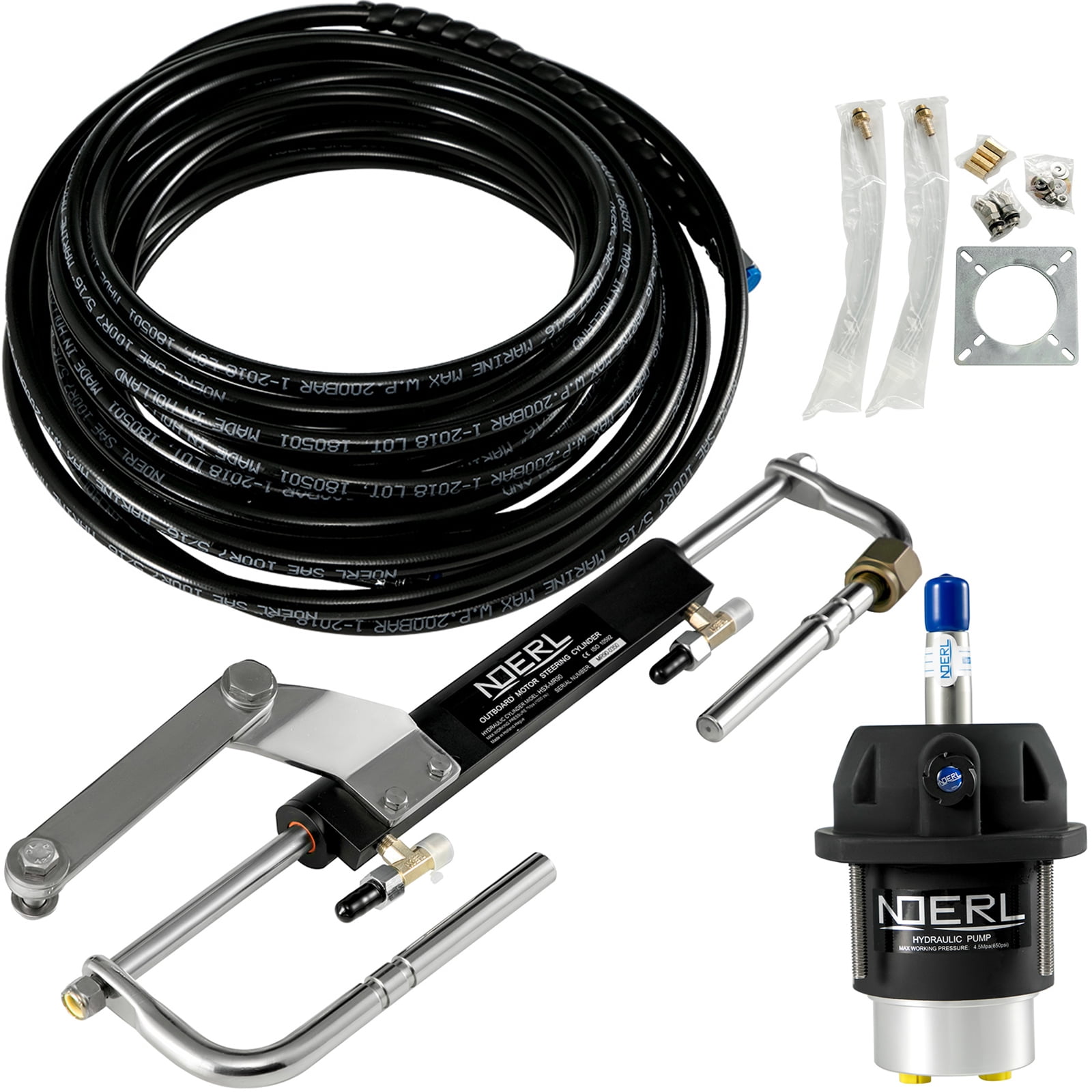 VEVOR Hydraulic Steering Kit 90HP Hydraulic Outboard Steering Kit with Helm Pump Cylinder Marine