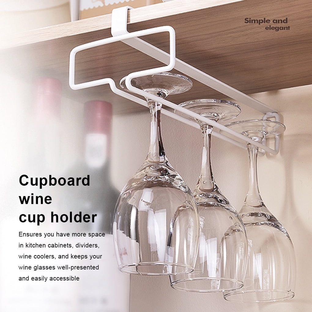 Wine Glass Rack Stemware Under Cabinet Holder Punch Free Kitchen Stand Storage Iron Glasses Hanging Shelf Space Saving Organizers Supplies Coffee