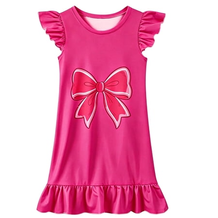 Tfken Girls Dresses Soft Comfy Holiday Travel Girls Cartoon Print Pajamas Dresses Comfortable Sleepwear Loungewear Homewear Kids Trendy Clothes Size 3-4 Years