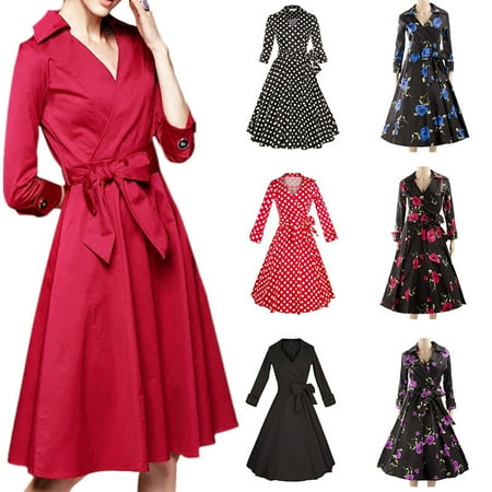 Prom Deck Falls 2017 Fall Fashion Women Vintage Dresses Retro 1950s Rockabilly Polka Dot Swing Pinup Skirt Party Prom Housewife Dress ()