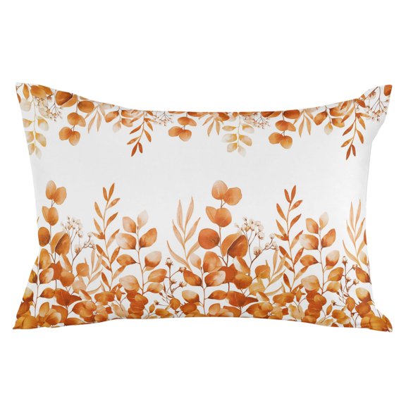 Waterproof Outdoor Throw Pillows with Inserts 12"x20", Orange Eucalyptus Leaves Soft Decorative Pillowcases for Couch Bedroom, Watercolor Spring Summer Botanical Pillow Covers for Sofa Living Room