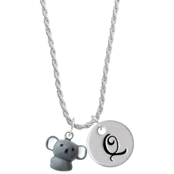 Delight Jewelry Resin Koala Bear Silvertone Script Initial Disc - Q - Charm Necklace, 20"+3"