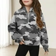 thumbnail image 2 of CLOISE Youth Sweatshirt Girls Boys Long Sleeve Collared Zip up Tops Camouflage with Thumb Hole Outfits Fall Winter Clothes Dark Gray 7T, 2 of 5