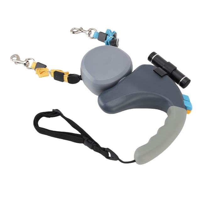 Dual Retractable Dog Leash for 2 Small Dogs, Double Headed 9.84ft Extendable Pet Leash with LED Light, One Locked System, Independent Control for Two Dogs