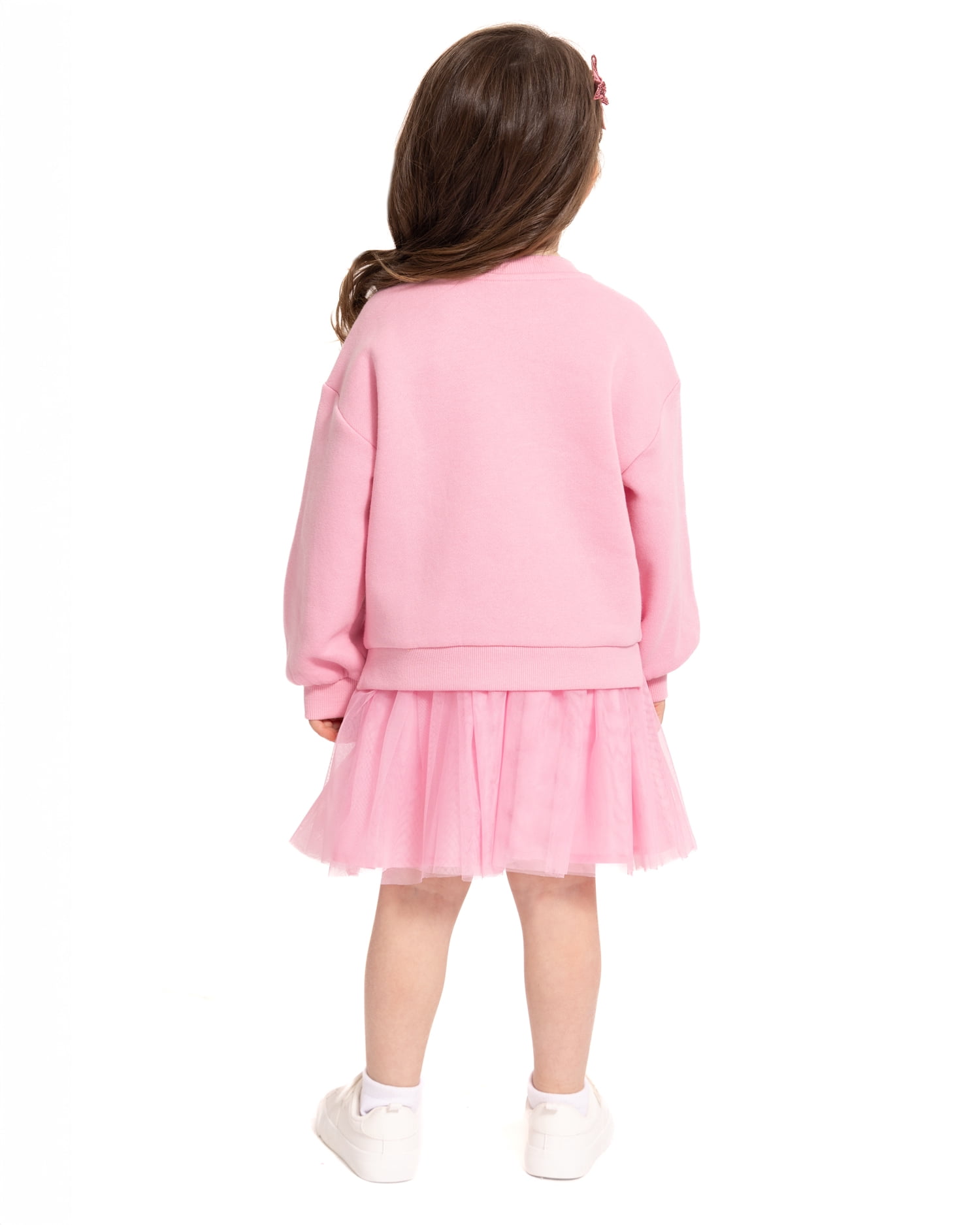 Wonder Nation Toddler Girls Graphic Fleece Sweatshirt and Tulle Skirt Set, 2 Piece, Sizes 12M-5T