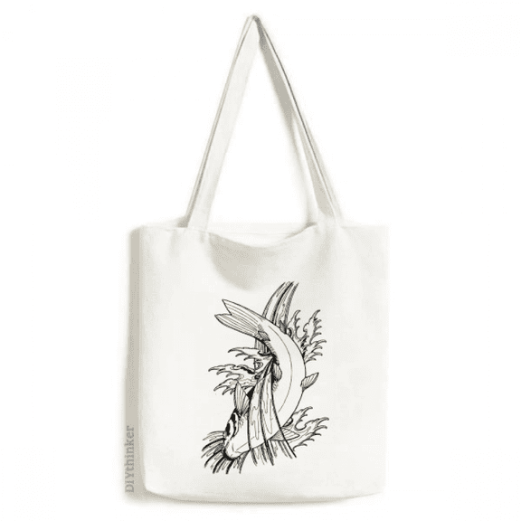 Fish Swimng Satified Sea Seaw Tote Canvas Bag Shopping Satchel Casual Handbag