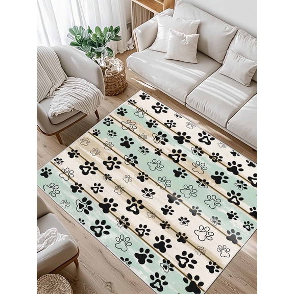 Dog Paw Area Rug for Bedroom 5x7 Ft Farmhouse Wood Grain Vintage Green Brown Board Super Soft fuzzy Throw Rug Non-Slip Fluffy Plush Indoor Floor Carpet for Living Room Nursery Home Decor
