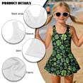 thumbnail image 6 of Xoenoiee Green Shamrock Hat Print Girls One Piece Swimsuit with Skirt Ruched Ruffle Swimwear St. Patrick's Day Tummy Control Swim Dress Sleeveless Bathing Suit, Size 3-4 Years, 6 of 7