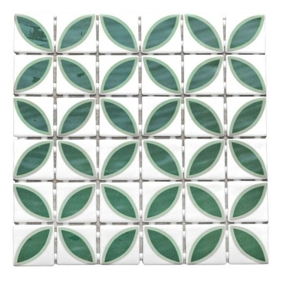 The Tile Life Eterna Lily Basil Matte & Shiny Glass Mosaic Wall Tile, 4 x 4 in, 1-Piece Sample