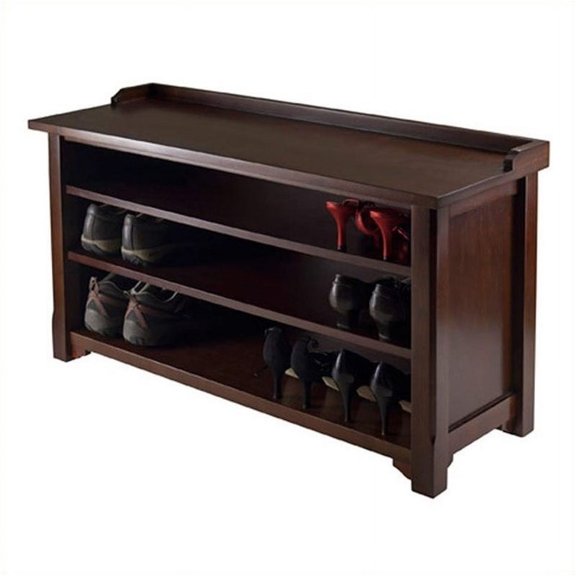 Pemberly Row Storage Hall Bench with Shelves in Antique Walnut