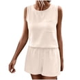 thumbnail image 5 of Riforla Cotton Feel Round Neck Sleeveless Pocketed Women's T Shirt & Shorts Set Short Sets for Women Beige XL, 5 of 9