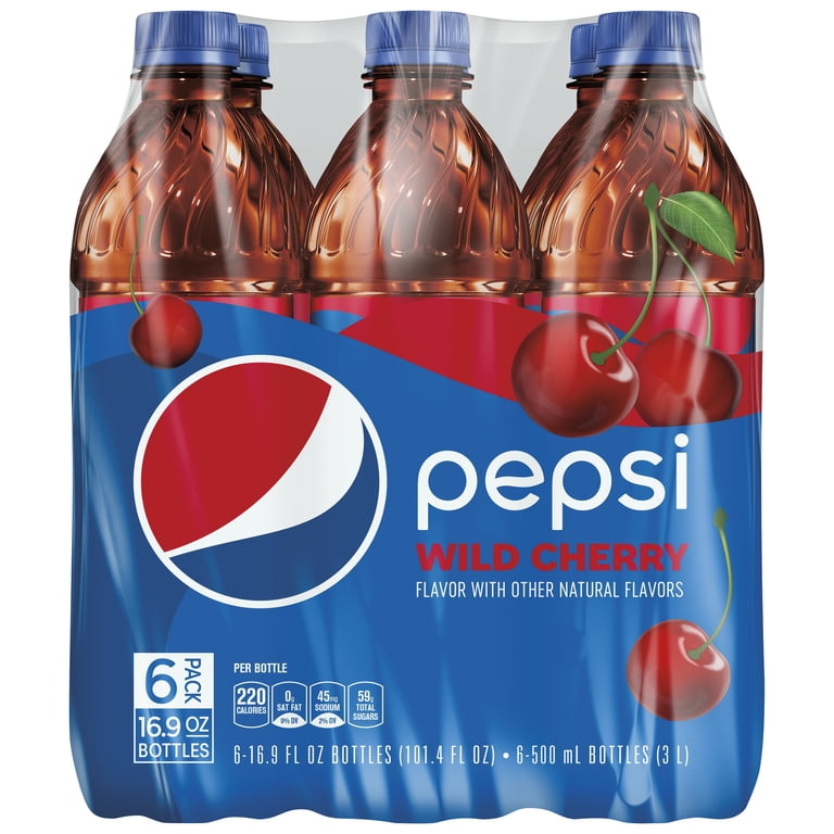 Pepsi, Cola, Wild Cherry Soda, 16.9 fl oz, 6 Pack Bottles