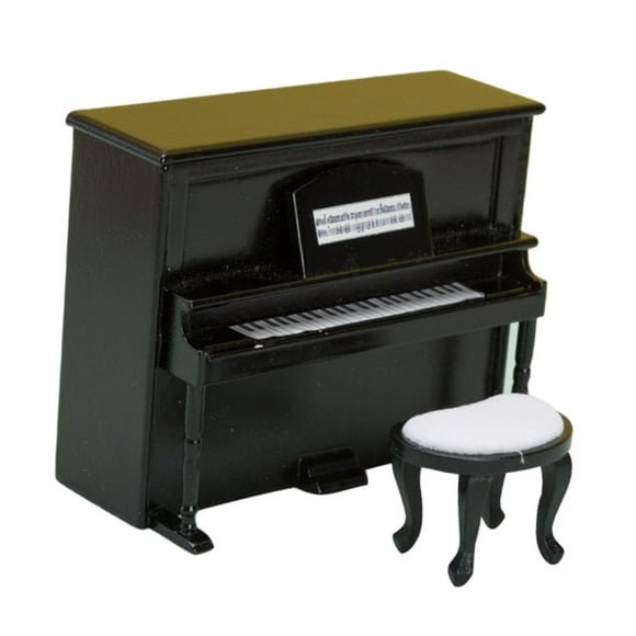 Miniature en Bois Piano Droit avec Tabouret Éducatif Jouet Maison de Poupée de Jardin Noir