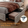 thumbnail image 3 of VANACC Queen Size Bed Frame with LED Bookcase Headboard, Wooden Storage Bed with Charging Station & 4 Drawers, White Birch, 3 of 7