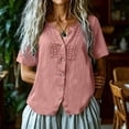 thumbnail image 7 of Noric Women's Short Sleeve Blouse Vintage Boho Lace Applique V-Neck Button Up Summer Casual Top Flowy T-Shirt, 7 of 7