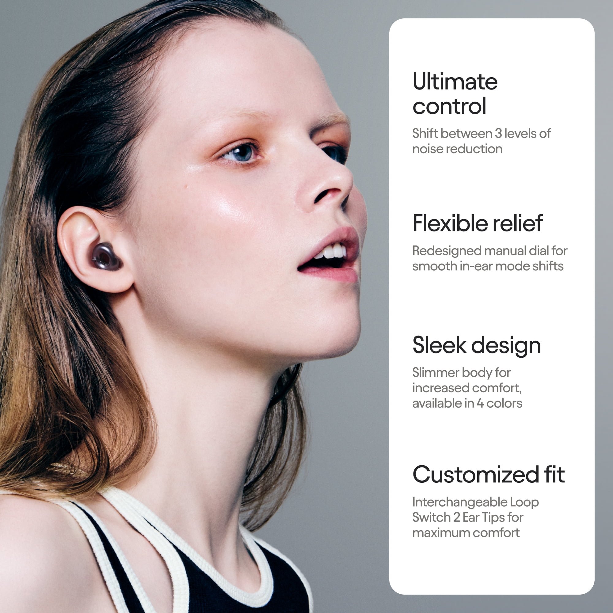 Loop Switch 2 Adjustable Ear Plugs – 3 Noise Relief Modes For Ultimate Control | Flexible Noise Reduction Earplugs For Focus, Travel, Socializing, Festivals & More | 20-26 dB (SNR) Noise Reduction