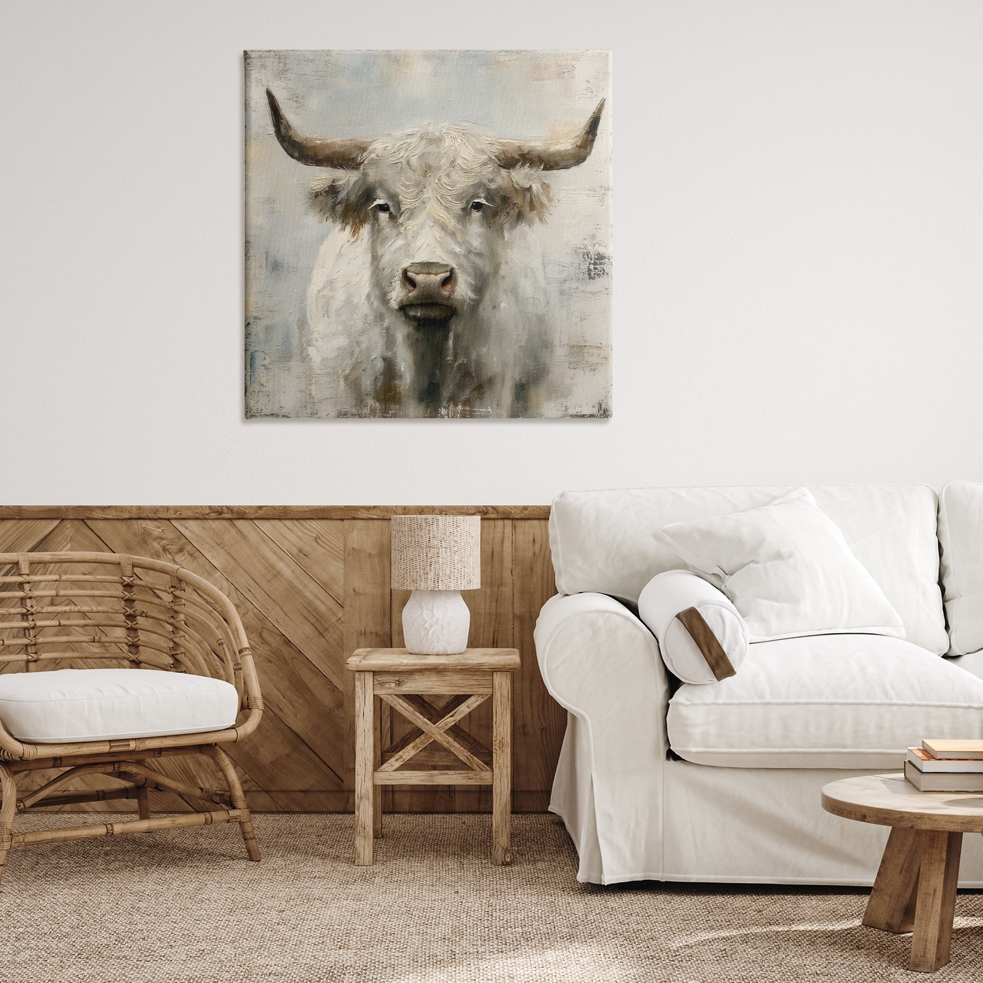 Stupell Industries Fluffy Longhorn Cattle Animals Painting Wrapped Canvas Art Print Wall Art, 36 x 36