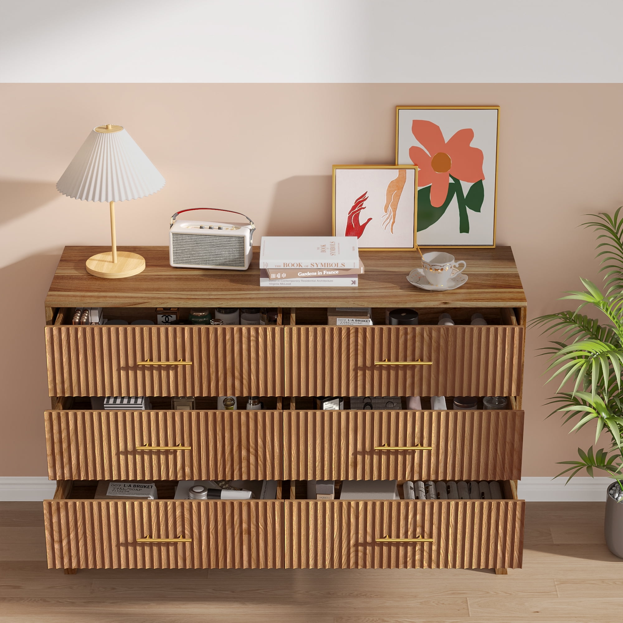6 Drawer Dresser, Mid Century Modern Dresser with Storage, Wooden Chest of Drawers