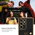 thumbnail image 6 of Samsung Galaxy S21 Ultra Case, Galaxy S21 Ultra Phone Case Love Heart Cute Case with Wristband Kickstand Holder Soft TPU Plating Bumper Protective Galaxy S21 Ultra Case for Girls Women, Black, 6 of 16