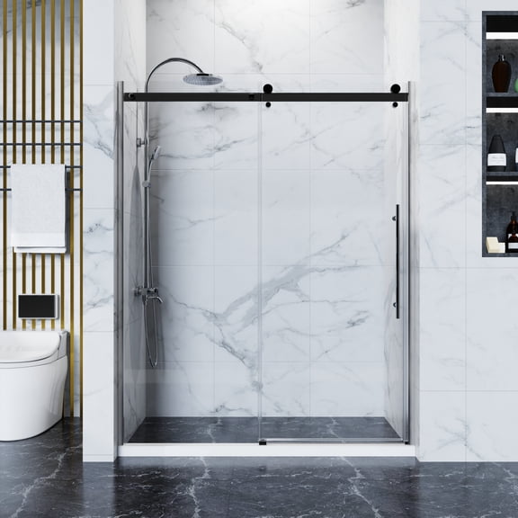 58.5-60"W x 72"H Frameless Single Sliding Shower Door, 1/4"(6mm) Glass, Chrome