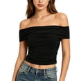 thumbnail image 5 of Favoffer Womens Off Shoulder Tees Irregular Hem Short Sleeve Slim Fitted Casual Tops Fashion Blouses For Street Dating Party Vacation Daily, 5 of 6