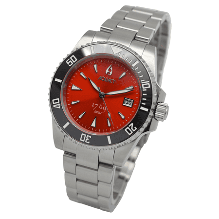 Aquacy 1769 Hei Matau Men's Automatic 300M Red Dive Watch ETA SWISS MOVEMENT Double Locking Diver Clasp Bracelet