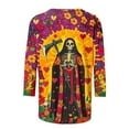 thumbnail image 4 of Women's Day of The Dead Print T-Shirt Crew Neck 3/4 Sleeve Loose Fit Mexican Skull Tee, 4 of 5