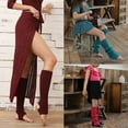 thumbnail image 2 of harmtty Women Girl Knitted Warm Knee High Stirrup Yoga Sport Dance Leg Warmers Socks,Wine Red, 2 of 8